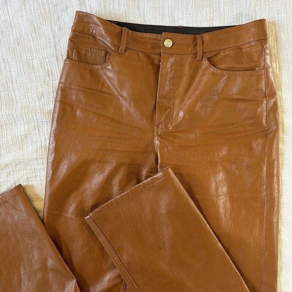 $395 A.L.C‎ Women's Cognac Freddie Faux Unlined Logo Vegan Leather Pant Size 8 - Picture 2 of 9